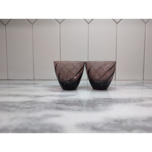 Amethyst Cordial Whiskey Glasses‎ Set, Vintage Purple Swirl Ribbed Twisted, 2.5" - Picture 2 of 9